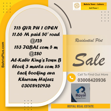 Residential Plot for Sale in Golf Phase 1 -  Bahria Town, Lahore - (BP-155170)