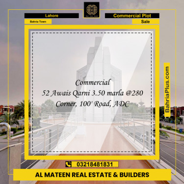 Commercial Plot for Sale in Sector B - Awais Qarni -  Bahria Town, Lahore - (BP-155188)