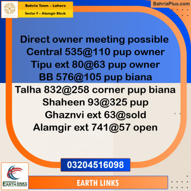 Residential Plot for Sale in Sector F - Alamgir Block -  Bahria Town, Lahore - (BP-155248)