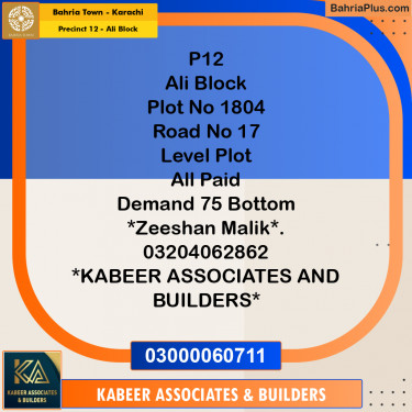 125 Sq. Yards Residential Plot for Sale in Precinct 12 - Ali Block -  Bahria Town, Karachi - (BP-155321)