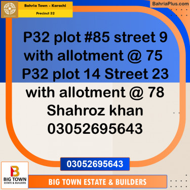 250 Sq. Yards Residential Plot for Sale in Precinct 32 -  Bahria Town, Karachi - (BP-155322)