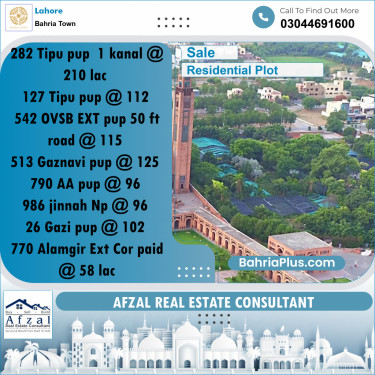 Residential Plot for Sale in Sector F - Tipu Sultan Block -  Bahria Town, Lahore - (BP-155338)