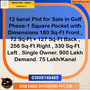 Residential Plot for Sale in Golf Phase 1 -  Bahria Town, Lahore - (BP-155382)