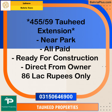 Residential Plot for Sale in Sector F - Tauheed Block -  Bahria Town, Lahore - (BP-155439)
