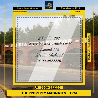 Residential Plot for Sale in Sector F - Sikander Block -  Bahria Town, Lahore - (BP-155560)