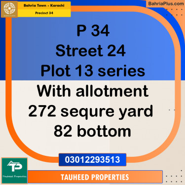 250 Sq. Yards Residential Plot for Sale in Precinct 34 -  Bahria Town, Karachi - (BP-155577)