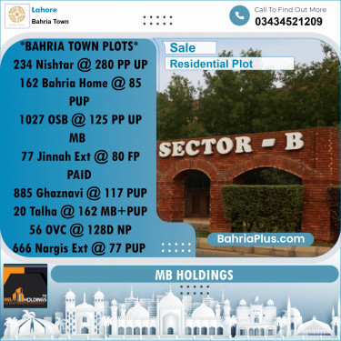 Residential Plot for Sale in Sector E - Nishtar Block -  Bahria Town, Lahore - (BP-155594)