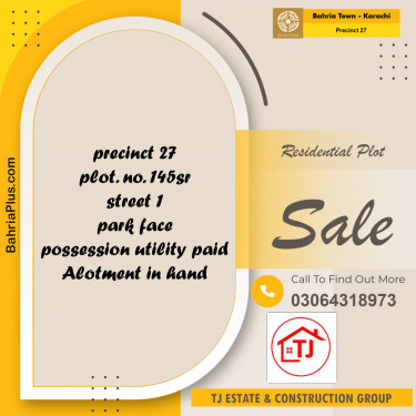 Residential Plot for Sale in Precinct 27 -  Bahria Town, Karachi - (BP-155704)