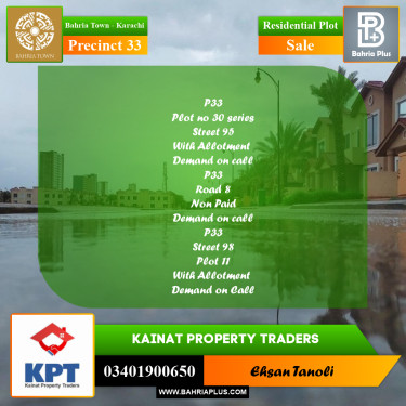 Residential Plot for Sale in Precinct 33 -  Bahria Town, Karachi - (BP-155735)