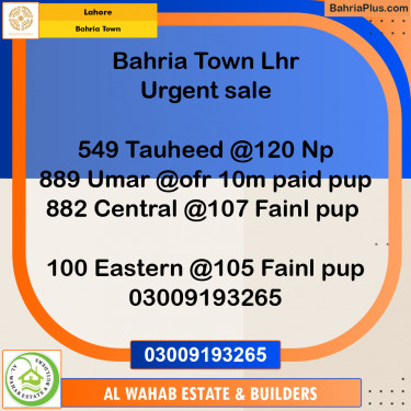 Residential Plot for Sale in Bahria Town, Lahore - (BP-155779)