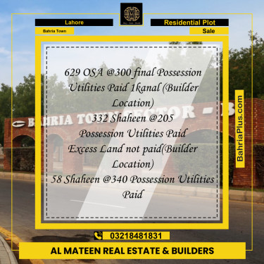 Residential Plot for Sale in Overseas A -  Bahria Town, Lahore - (BP-155850)