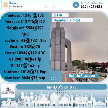 Residential Plot for Sale in Sector F - Tauheed Block -  Bahria Town, Lahore - (BP-155888)
