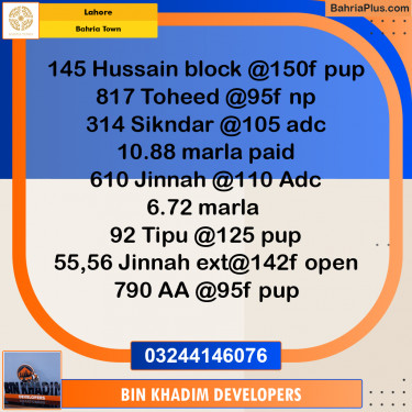 Residential Plot for Sale in Sector C - Nargis/Hussain Block -  Bahria Town, Lahore - (BP-155940)