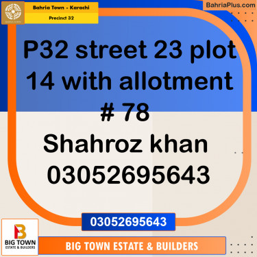 250 Sq. Yards Residential Plot for Sale in Precinct 32 -  Bahria Town, Karachi - (BP-156010)