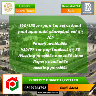 Residential Plot for Sale in Sector F - Shershah Block -  Bahria Town, Lahore - (BP-156018)