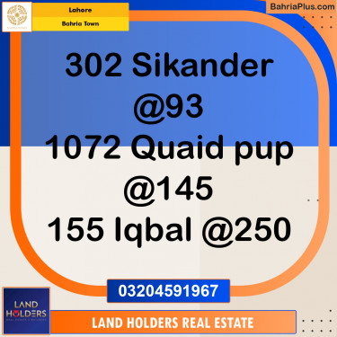Residential Plot for Sale in Sector F - Sikander Block -  Bahria Town, Lahore - (BP-156038)