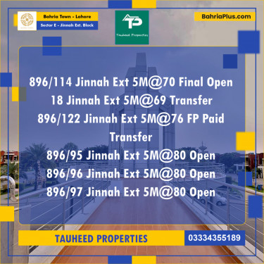 Residential Plot for Sale in Sector E - Jinnah Ext. Block -  Bahria Town, Lahore - (BP-156064)