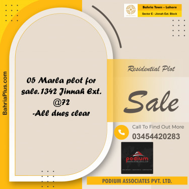 Residential Plot for Sale in Sector E - Jinnah Ext. Block -  Bahria Town, Lahore - (BP-156069)