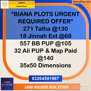 Residential Plot for Sale in Bahria Town, Lahore - (BP-156128)