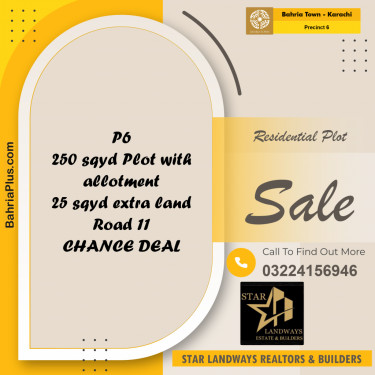 250 Sq. Yards Residential Plot for Sale in Precinct 6 -  Bahria Town, Karachi - (BP-156167)