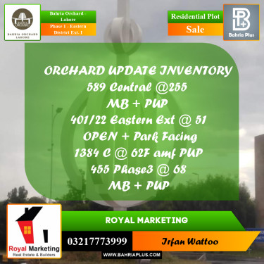 Residential Plot for Sale in Phase 1 - Eastern District Ext. I -  Bahria Orchard, Lahore - (BP-156194)