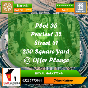 250 Sq. Yards Residential Plot for Sale in Precinct 32 -  Bahria Town, Karachi - (BP-156289)