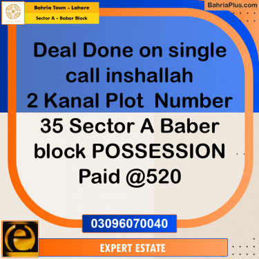 Residential Plot for Sale in Sector A - Babar Block -  Bahria Town, Lahore - (BP-156484)