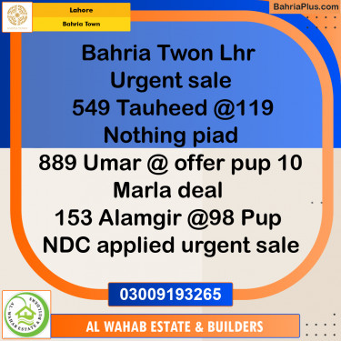 Residential Plot for Sale in Sector F - Tauheed Block -  Bahria Town, Lahore - (BP-156539)
