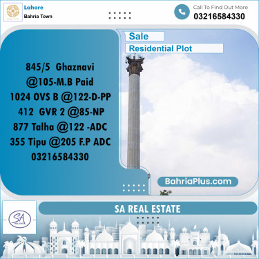 Residential Plot for Sale in Sector F - Ghaznavi Block -  Bahria Town, Lahore - (BP-156716)