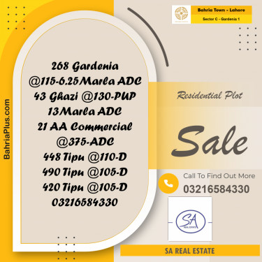 Residential Plot for Sale in Sector C - Gardenia 1 -  Bahria Town, Lahore - (BP-156721)