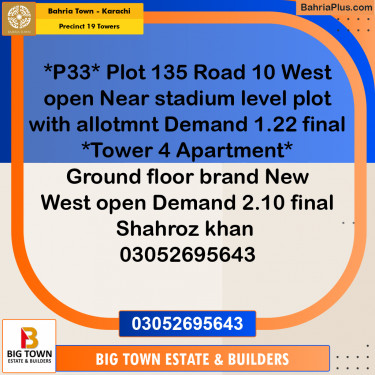 Residential Plot for Sale in Precinct 19 Towers -  Bahria Town, Karachi - (BP-156795)