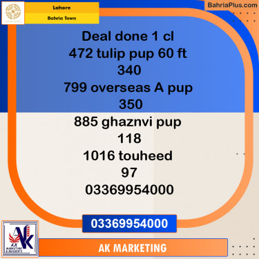 Residential Plot for Sale in Bahria Town, Lahore - (BP-156855)