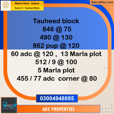 Residential Plot for Sale in Sector F - Tauheed Block -  Bahria Town, Lahore - (BP-156862)