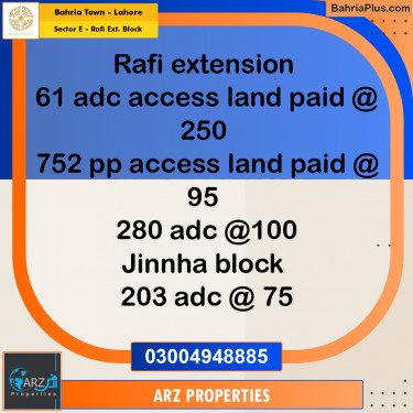 Residential Plot for Sale in Sector E - Rafi Ext. Block -  Bahria Town, Lahore - (BP-156893)