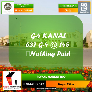 Residential Plot for Sale in Phase 4 - G4 Block -  Bahria Orchard, Lahore - (BP-156957)
