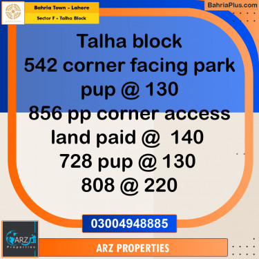 Residential Plot for Sale in Sector F - Talha Block -  Bahria Town, Lahore - (BP-157081)