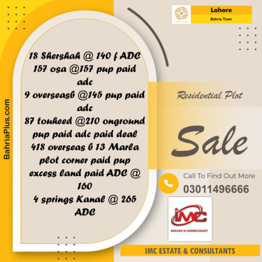 Residential Plot for Sale in Overseas A -  Bahria Town, Lahore - (BP-157082)