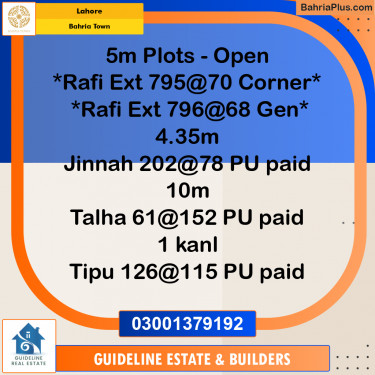 Residential Plot for Sale in Bahria Town, Lahore - (BP-157157)