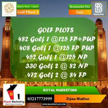 Residential Plot for Sale in Golf Phase 1 -  Bahria Town, Lahore - (BP-157163)