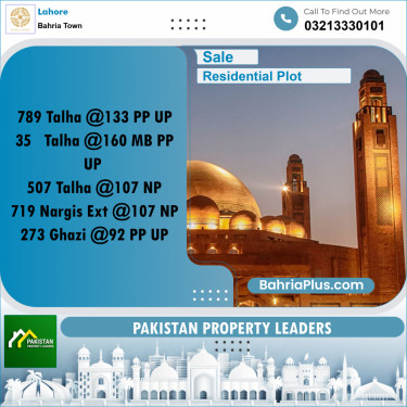 Residential Plot for Sale in Sector F - Talha Block -  Bahria Town, Lahore - (BP-157216)