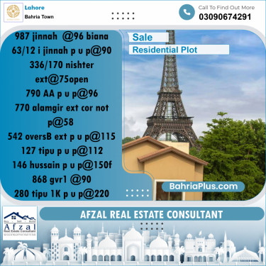 Residential Plot for Sale in Sector E - Jinnah Block -  Bahria Town, Lahore - (BP-157233)