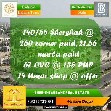 Residential Plot for Sale in Sector F - Shershah Block -  Bahria Town, Lahore - (BP-157284)