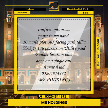 Residential Plot for Sale in Bahria Town, Lahore - (BP-157302)