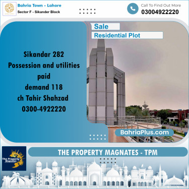 Residential Plot for Sale in Sector F - Sikander Block -  Bahria Town, Lahore - (BP-157342)