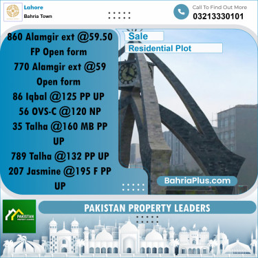 Residential Plot for Sale in Sector F - Alamgir Block -  Bahria Town, Lahore - (BP-157371)