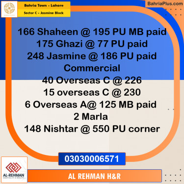 Residential Plot for Sale in Sector C - Jasmine Block -  Bahria Town, Lahore - (BP-157372)