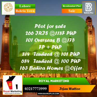 Residential Plot for Sale in Bahria Town, Lahore - (BP-157460)