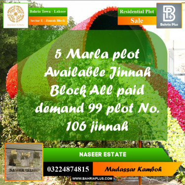 Residential Plot for Sale in Sector E - Jinnah Block -  Bahria Town, Lahore - (BP-157463)
