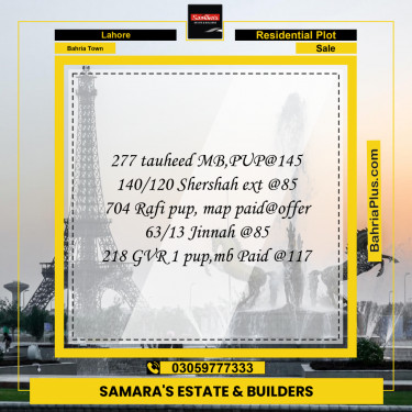 Residential Plot for Sale in Sector F - Tauheed Block -  Bahria Town, Lahore - (BP-157506)