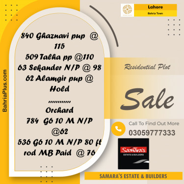 Residential Plot for Sale in Sector F - Ghaznavi Block -  Bahria Town, Lahore - (BP-157508)